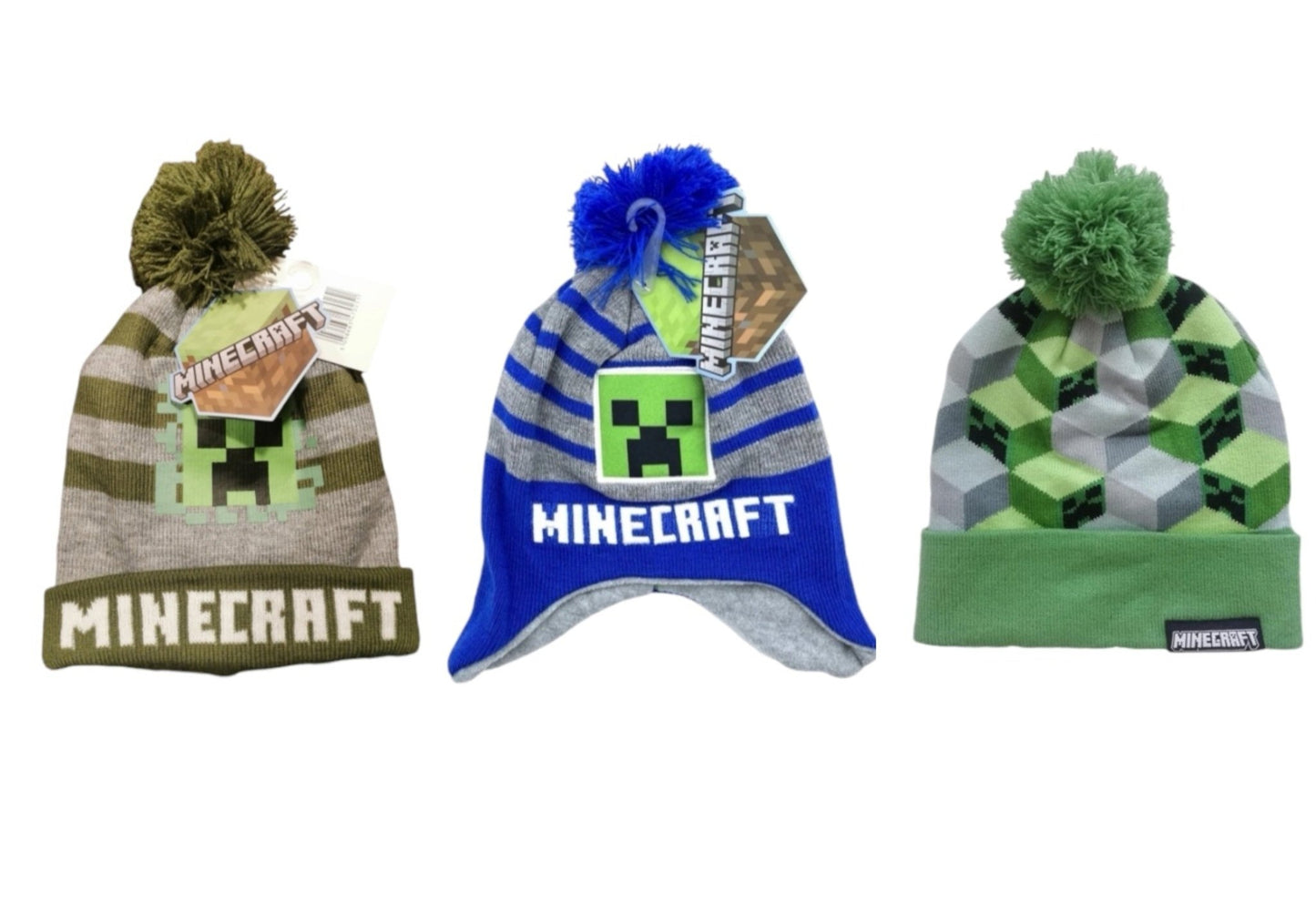 Minecraft muts keuze uit groen/blauw/bruin cadeau