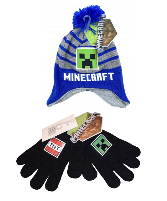 Minecraft-Mütze Jetzt vorübergehend mit kostenlosen Handschuhen in allen Größen in Blau und Schwarz