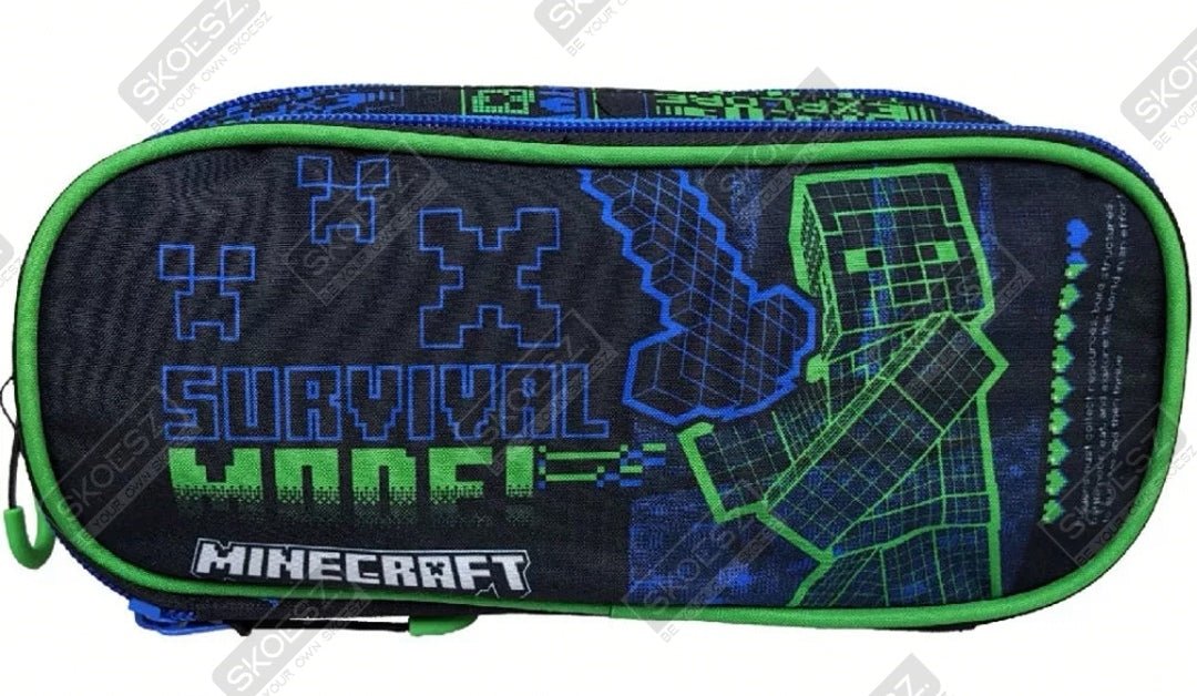 Minecraft Etui SURVIVAL MODE Dubbel vak etui Blauw Groen speelgoed cadeau